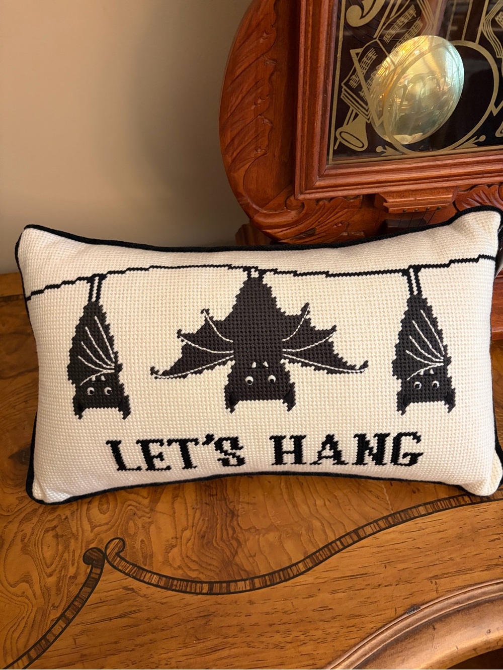 LET'S HANG Decorative Bat Pillow - Black and White